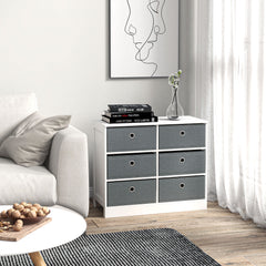Kozy Chests of Drawer, Fabric Dresser Storage Cabinet with 6 Drawers for Bedroom, Living Room and Hallway, White and Grey