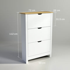 Kozy Slim Shoe Cabinet, Narrow Shoe Cupboard with 3 Flip Drawers, Adjustable Shelves for 18 Pairs of Shoes, High Gloss White