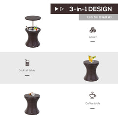 Outsunny Rattan Ice Bucket Table Beer Cooler For Outdoor Patio Party Bar Garden Brown