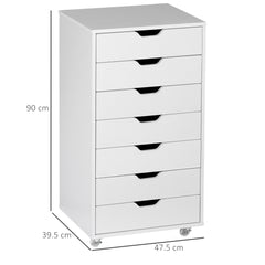 Kozy Seven-Drawer Filing Cabinet, with Wheels - White