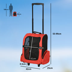 Kozy Pet Travel Backpack Bag Cat Puppy Dog Carrier w/ Trolley and Telescopic Handle Portable Stroller Wheel Luggage Bag (Red)