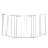 PawHut Pet Safety Gate 3-Panel Playpen Fireplace Christmas Tree Metal Fence Stair Barrier Room Divider w/Walk Through Door, White | Aosom UK