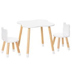 Kozy 3-Piece Kids Table and Chair Set with 2 Bear-Shaped Chairs, for Ages 1-4 Years, White