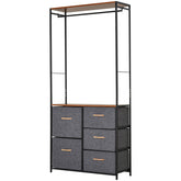 Kozy Chest of Drawers with Coat rack Steel Frame 5 Drawers Bedroom Hallway Home Furniture Black Brown