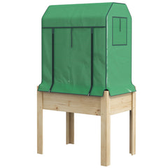 Outsunny Wooden Planter Box with PE Greenhouse Cover and Bed Liner, Raised Garden Bed for Vegetables, Flowers, Herbs | Aosom UK