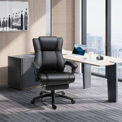 Kozy Executive Office Chair for Home, PU Leather Computer Chair, Swivel Desk Chair with Footrest, Wheels, Adjustable Height, Black