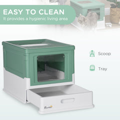 Kozy Hooded Cat Litter Box, Portable Pet Toilet, with Scoop, Front Entry - Green