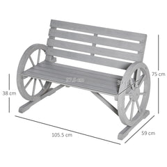 Kozy Wooden Cart Wagon Wheel 2 Seater Garden Bench Outdoor Garden Armrest Chair Rustic High Back Loveseat Grey