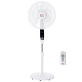 Kozy 16'' Pedestal Stand Fan, 3 Speed 3 Mode, 85° Oscillation, LED Panel, 3M Remote Controller, Height Adjustable for Living Room, Bedroom, Garage, Office, Black and White