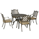 Kozy 4 Seater Outdoor Dining Set Antique Cast Aluminium Garden Furniture Set with Cushions Round Dining Table with Parasol Hole, Bronze