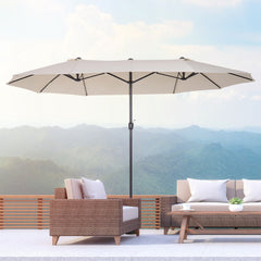 Outsunny Waterproof 4.6m Garden Parasol Double-Sided Sun Umbrella Patio Market Shelter Canopy Shade Outdoor Beige - NO BASE | Aosom UK