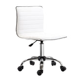 Kozy Adjustable Swivel Office Chair with Armless Mid-Back in PU Leather and Chrome Base - White