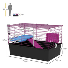 PawHut Chinchillas Small Rabbit Guinea Pig Small Animal Cage Pet Playhouse with Platform Ramp, 71 x 46 x 47 cm | Aosom UK