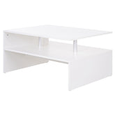 Kozy Coffee Table with Storage, 2-Tier Centre Table, Modern Living Room Table with Open Shelf and Aluminium Poles, White