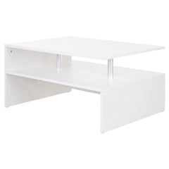 Kozy Coffee Table with Storage, 2-Tier Centre Table, Modern Living Room Table with Open Shelf and Aluminium Poles, White