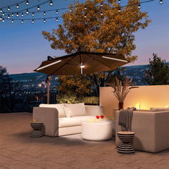 Outsunny Waterproof 3(m) LED Cantilever Parasol Outdoor Sun Umbrella w/ Base Solar Lights Dark Grey | Aosom UK