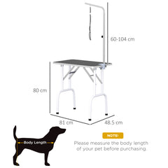 Kozy 32" Foldable Dog Grooming Table Pet Drying Beauty Table Adjustable Fixed Arm Rubber Top, Black