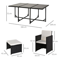 Outsunny 11PC Rattan Garden Furniture Outdoor Patio Dining Table Set Weave Wicker 10 Seater Stool Black