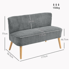 Kozy - Modern Corduroy Double Seat Sofa w/ Wood Frame Foam Padding High Back Soft Comfortable Compact Couch Grey