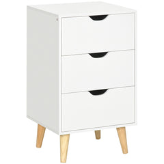 Kozy Bedside Table, Bedside Cabinet with 3 Drawers, Side End Table with Pine Wood Legs for Bedroom Living Room, White