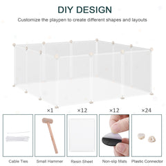 Kozy Pet Playpen DIY Small Animal Cage Open Enclosure Portable Plastic Fence 12 Panels for Hedgehog Bunny Chinchilla Guinea Pig White