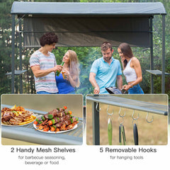 Kozy 2.2 x 1.4m BBQ Shelter, Outdoor Grill Gazebo Canopy with Shelves, Hanging Hooks, and Metal Frame, for Garden Patio Backyard