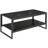 Kozy Coffee Table, Two-Tier Faux Marble Effect Centre Table with Metal Frame and Storage Shelf for Living Room, 106 x 50 x 45cm, Black