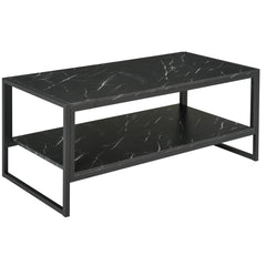 Kozy Coffee Table, Two-Tier Faux Marble Effect Centre Table with Metal Frame and Storage Shelf for Living Room, 106 x 50 x 45cm, Black