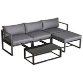 Kozy 5 Pieces Outdoor Patio Furniture Set, Sofa Couch with Glass Coffee Table, Cushioned Chairs and Aluminum Tube, for Balcony Garden Backyard, Grey