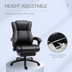 Kozy Executive Office Chair for Home, PU Leather Computer Chair, Swivel Desk Chair with Footrest, Wheels, Adjustable Height, Black