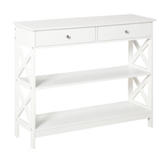 Kozy Console Table Side Desk w/ Shelves Drawers Open Top X Support Frame Living Room Hallway Home Office Furniture White
