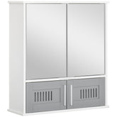 Kozy Bathroom Mirror Cabinet, Wall Mounted Storage Cupboard with Double Doors and Adjustable Shelf, Bathroom Organizer, Grey
