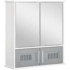 Kozy Bathroom Mirror Cabinet, Wall Mounted Storage Cupboard with Double Doors and Adjustable Shelf, Bathroom Organizer, Grey