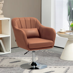 Kozy Swivel Microfibre Accent Chair for Living Room Contemporary Vanity Armchair with Adjustable Height Thick Cushion Lumbar Support Armrest for Bedroom Office Brown
