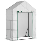 Kozy Walk In Greenhouse with 2 Tier Shelf, Portable Gardening Plant Grow House Tomato Greenhouse with Roll up Zip Panel Door, Reinforced PE Cover, 143 x 73 x 195cm, Green