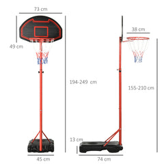 Kozy Basketball Hoop Outdoor, Portable Basketball Hoop and Stand with Weighted Base, Portable on Wheels, 1.55-2.1m, for Teens, Juniors, Adults, Black