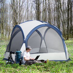 Kozy Dome Tent for 6-8 Person, Camping Tent with 4 Zipped Mesh Doors, Removable Oxford Cloth, Lamp Hook, Portable Carry Bag, White and Blue