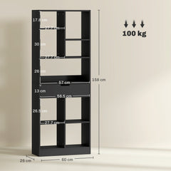 Kozy - Tall Bookshelf with Drawer, Freestanding Bookcase for Bedroom, Living Room, Home Office, Black