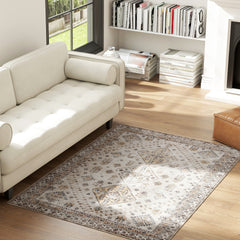 Kozy - Vintage Area Rug, Non-Slip Washable Rug, Flannel Floor Carpet for Living Room, Bedroom, Dining Room, Home Office, 170 x 120 cm, Beige