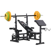 Kozy - Weight Bench with Adjustable Barbell Rack, Leg Extension, Preacher Curl Pad and 20kg Barbell Set