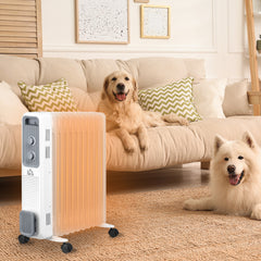 Kozy 2500W Oil Filled Radiator, 11 Fin, Portable Electric Heater with 3 Heat Settings, Safety Cut-Off and Wheels, White