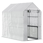 Outsunny Walk in Garden Greenhouse with Shelves Polytunnel Steeple Grow House 186L x 120W 190Hcm White | Aosom UK