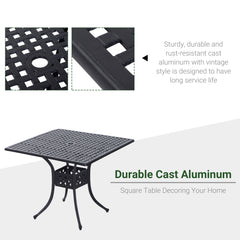 Kozy 90cm Square Garden Table with Umbrella Hole, Aluminium Grid Motif Outdoor Dining Table for Garden Patio, Black