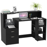Kozy Computer Desk with Drawers and Storage Shelves, Office Desk Writing Table with Printer Stand, Large Workstation for Study Play Work Home Office, 137 x 55 x 92cm, Black