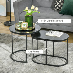 Kozy Marble-Effect Nest of Tables - Black/White