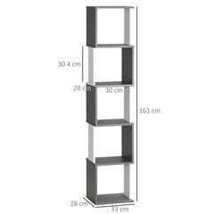 HOMCOM Modern 5-Tier Bookshelf, Freestanding Bookcase Storage Shelving for Living Room Home Office Study, Dark Grey | Aosom UK