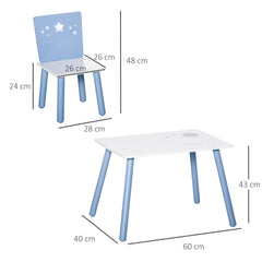 Kozy 3 Pcs Kids Table & Chairs Set w/ Wood Legs Safe Corners Cute Stars Seating Mini Furniture Home Playroom Bedroom Dining Room Blue