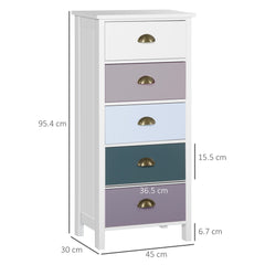 Kozy Slim Storage Cabinet Organiser, Chest of Drawers, 5-Drawer Dresser with Metal Handle for Living Room, Bedroom, Blue