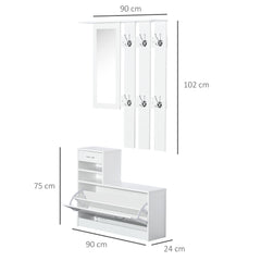 Kozy 2PC Shoes Storage Chest Cloths Rack Unit w/Mirror Multiple Shelves Large Storage Capacity Shoes Cabinet 6 Hooks Cloth Rack White