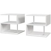 HOMCOM S Shape Cube Coffee Table, Wooden 2 Tier Storage Shelves Organizer, Office Bookcase, Living Room End Desk Stand Display, White | Aosom UK